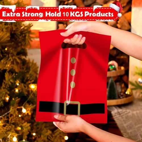 Miniatura 3 de Sadnyy 100 paquete de bolsas de regalo de Navidad de plástico a granel, bolsas de compras pequeñas de Navidad, mercancía, bolsas gruesas de venta al