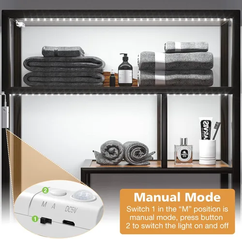 Miniatura 2 de WOBANE Tira de luces con sensor de movimiento, luz recargable activada por movimiento, tira LED alimentada por batería, 60 LED Homelife Bar
