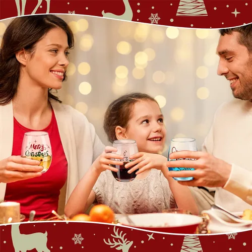 Miniatura 7 de Funtery 6 Piezas Vasos de Vino de Navidad sin Tallo, Divertido Juego de Regalo de Navidad para Maestros, Hombres, Mujeres, Familia, Amigos