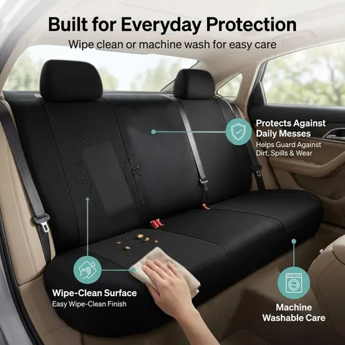 Miniatura 5 de FH Group Funda para asiento trasero de banco sólido para automóviles Asientos universales de tela para SUV, sedán, camioneta Accesorios Negro