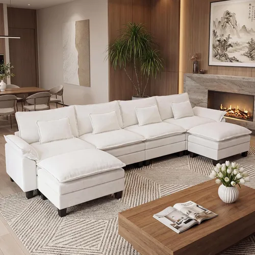 Miniatura 36 de URRED Cloud Couch Sofá Seccional Modular, Sofá Moderno en Forma de U de Asiento Profundo de 157", con 2 Otomanas y Almohadas, Sofás de Chenilla Azul