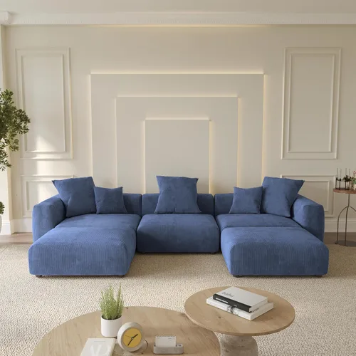 Miniatura 54 de WJShome Cloud Couch Sofá Seccional Modular, Sofá en Forma de L de 102 pulgadas con Otomana, Sofá de Pana Beige de 3 Asientos, Sofá Seccional