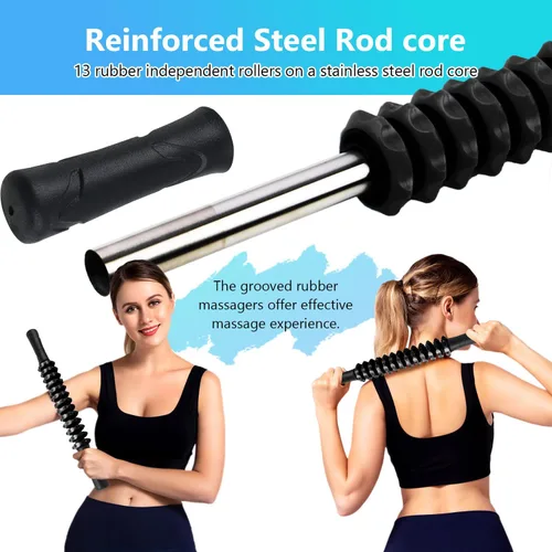 Miniatura 4 de Barra de rodillo muscular, barra de rodillo de masaje de yoga, herramienta de belleza para atletas, alivio del dolor de piernas (negro)