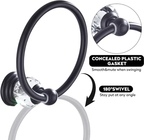 Miniatura 3 de WINCASE Anillo Toallero de Cristal, Soporte para Toallas de Mano Negro, Colgadores de Toallas Redondos para Baño Montaje en Pared Negro Mate