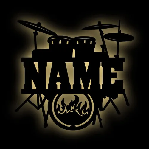 Letrero de luz nocturna LED único personalizado para colgar en la pared, personalizado con nombre para baterista, músico o profesor de música,