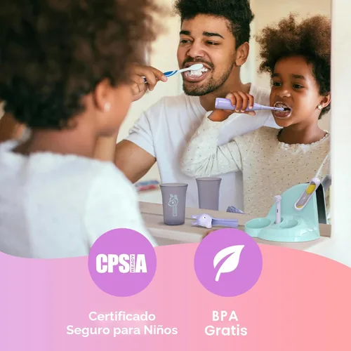 Miniatura 5 de Brusheez Juego de cepillos de dientes eléctricos para niños, seguro y eficaz para mayores de 3 años, probado y aprobado por los padres con cerdas