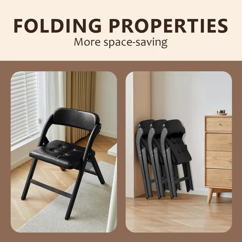 Miniatura 3 de Juego de 2 sillas plegables de madera, sillas plegables modernas con asientos acolchados, sillas de comedor plegables, silla plegable acolchada