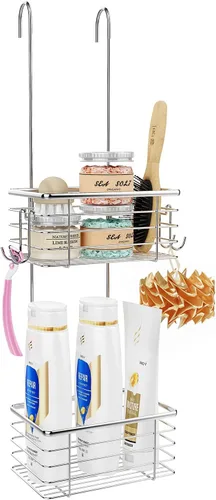 Miniatura 7 de Organizador de baño colgante pequeño de 3 niveles, organizador colgante, soporte para champú de acero inoxidable, organizador de ducha sobre