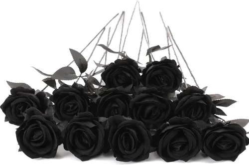 Miniatura 14 de 12 rosas artificiales de terciopelo sintético para decoración del hogar y boda (rosa perla, negro)