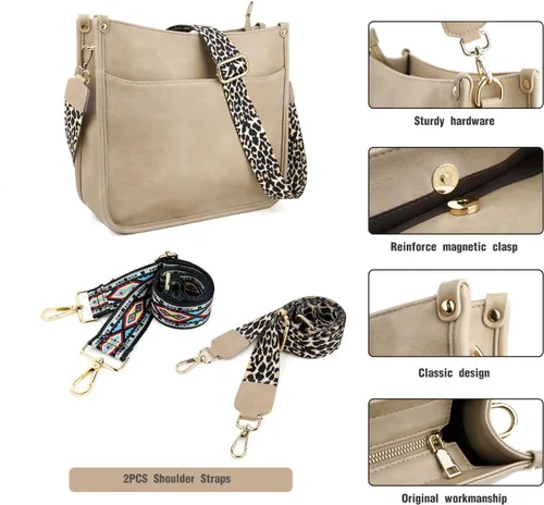 Miniatura 3 de KOGTLA Bolsos cruzados de cuero Hobo con correa de guitarra para mujer