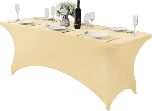 Miniatura 42 de Mantel de elastano para mesas de 4, 6 u 8 pies, mantel elástico universal ajustable para fiestas, banquetes, bodas y eventos - Verde manzana