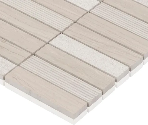 Miniatura 4 de Modket Mármol de roble blanco apilado mezclado con textura piedra azulejo malla montado en muro TDH60MO (1 hoja)