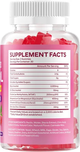 Miniatura 8 de Paquete de 2 gomitas de mio-inositol y D-Chiro inositol para mujeres de 2000 mg + 50 mg de proporción ideal 40:1 con vitamina D3, glicinato