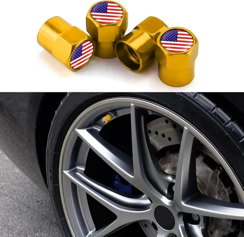 Miniatura 15 de ASUBHA 4 tapas de vástago de válvula de neumático con bandera estadounidense, tapones de aire de aluminio para neumáticos con junta tórica de goma