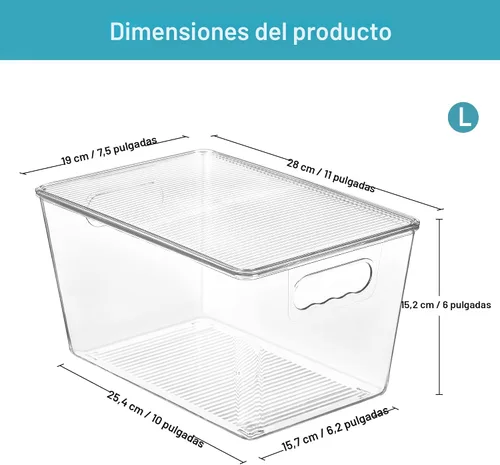 Miniatura 2 de Vtopmart - Paquete de 4 cajas de almacenamiento transparentes, apilables, con tapas y asa, tamaño L, para organizar y almacenar en la despensa