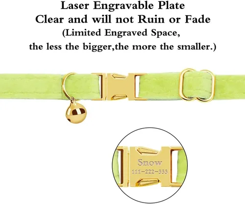 Miniatura 7 de Collar de gato personalizado con placa de nombre, collares ajustables de nailon resistente para identificación de gato con campana, personaliza