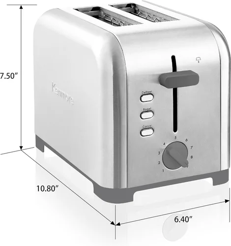 Miniatura 7 de Kenmore - Tostadora de 2 rebanadas, acero inoxidable, ranuras extra anchas, funciones de bagel y descongelación, 9 niveles de tostado, bandeja
