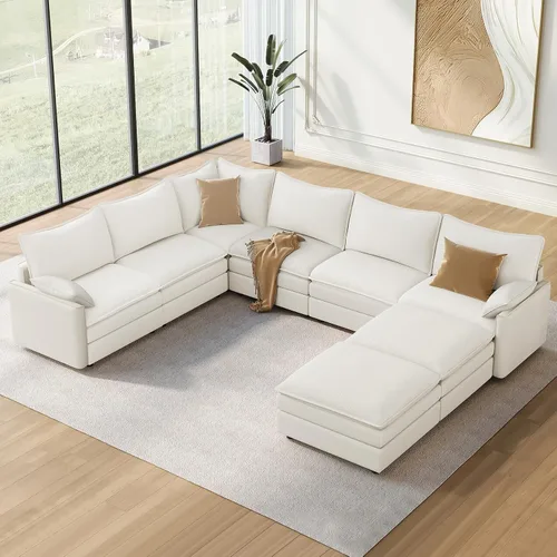 Miniatura 14 de Vesgantti 2 Piece Loveseat & 3 Seater Sofa Set, Modular Cloud Couch, Beige