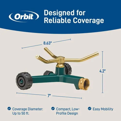Miniatura 9 de Rociador giratorio de 3 brazos de metal Orbit. Manguera para regar el jardín 58257N, 1, Verde