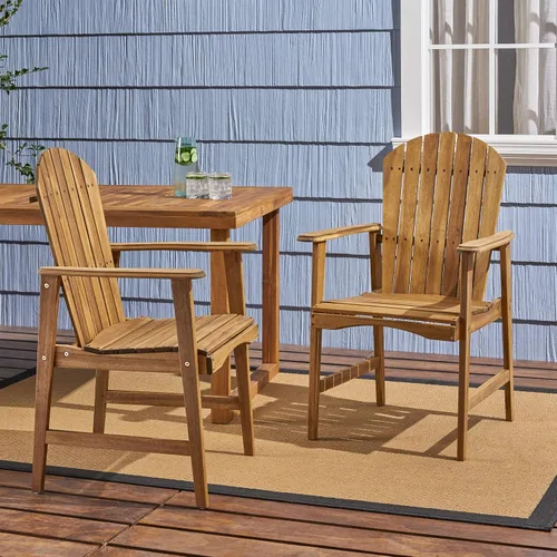 Miniatura 4 de Great Deal Furniture - Sillas de comedor Adirondack de madera de acacia resistentes a la intemperie para Pascua, para exteriores, juego de 2 Natural