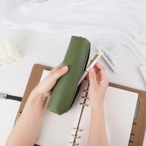 Miniatura 4 de Oyachic Estuche verde para lápices, estuche de cuero para lápices, estuche para lápices pequeño, estuche estético para adultos Verde1