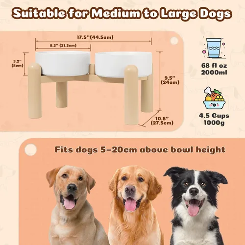 Miniatura 2 de Juego de cuencos elevados de cerámica para perros, platos dobles resistentes con soporte antideslizante, cuencos elevados para alimentos y agua