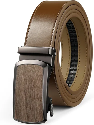 Miniatura 18 de Drowsmen - Cinturón de cuero para hombre con trinquete de 1 3/8 pulgadas, hebilla automática de deslizamiento con clic, ajuste ajustable para un