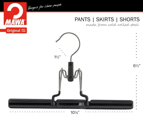 Miniatura 4 de Mawa by Reston Lloyd - Percha antideslizante con abrazadera para pantalones y faldas, estilo M/26, juego de 5, color negro