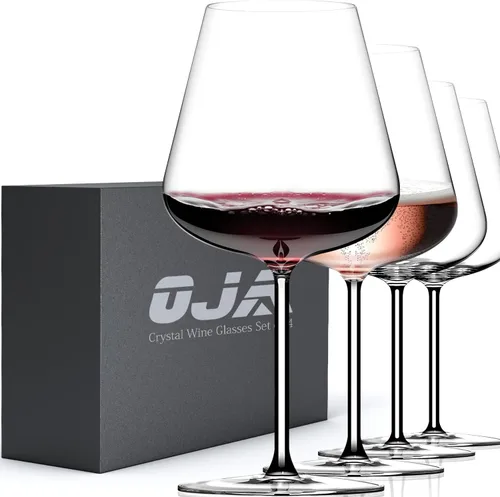 Miniatura 19 de Juego de 4 copas de vino tinto, grandes copas de cristal Burgundy sopladas a mano - ultra delgadas, ligeras para cata de vinos, 23.5 onzas, regalos