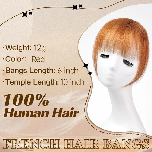 Miniatura 2 de HAIRCUBE Flequillo con clip, extensiones de flequillo 100 % cabello humano, flequillo grueso francés de 0.44 oz (12 gramos) con clip