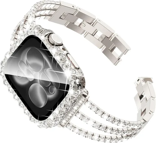 Miniatura 16 de Surace - Correa compatible con Apple Watch de 1.57 pulgadas para mujer series 6, 5 y 4, brazalete de eslabones brillantes con diamantes de brillo