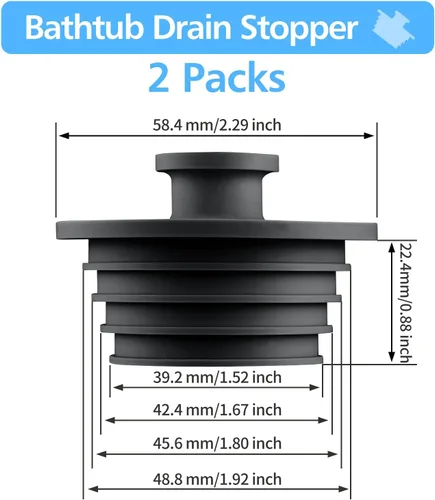 Miniatura 4 de Aluvor Tapón para bañera, 2 piezas, tapón de fregadero, tapón de bañera, tapón de drenaje de ducha de baño, tapón de drenaje de bañera de silicona
