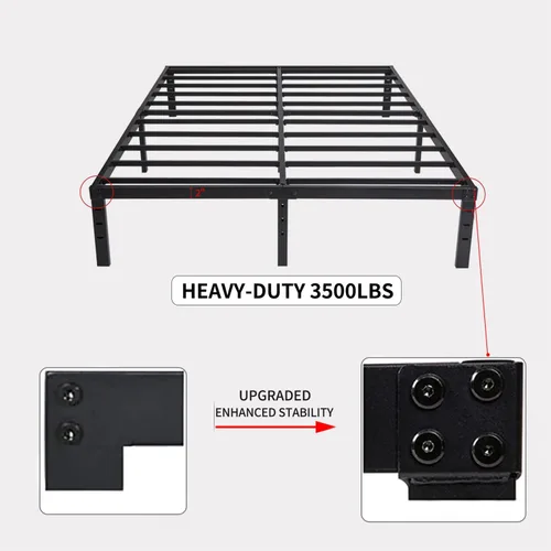 Miniatura 6 de Base de cama tamaño King, plataforma de metal de 16 pulgadas con soporte de listones de acero, soporta hasta 3500 libras, sin ruido, fácil montaje