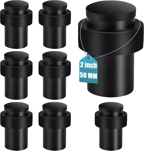 Miniatura 14 de KOLAKO Topes de puerta, topes de puerta de piso, (2 pulgadas) negro mate moderno resistente sólido pequeño cilíndrico parachoques de goma, acero