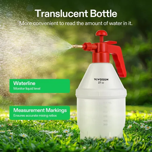 Miniatura 4 de VIVOSUN Pulverizador de bomba de 27 onzas, botella rociadora de agua de mano para jardín con boquilla de latón ajustable, para rociar plantas, Rojo