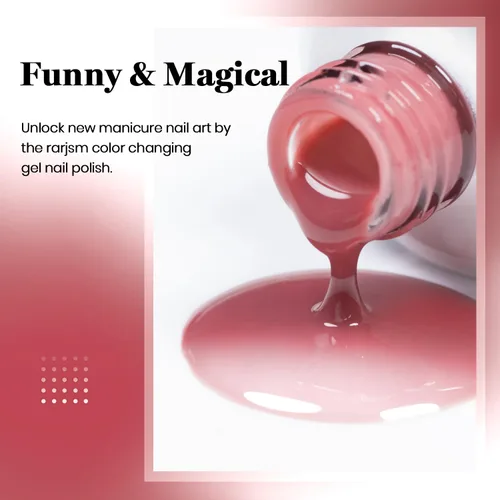 Miniatura 5 de RARJSM Esmalte de uñas en gel que cambia de color Nude Translucido Rosa a Rojo Berry, cambio de temperatura de estado de ánimo térmico, degradado