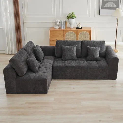 Miniatura 8 de Sofás modulares deshuesados de 140 pulgadas para sala de estar, sofá modular modular de nube comprimida, sofá moderno en forma de U de 9 plazas Gris