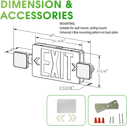 Miniatura 4 de Luz de emergencia LED verde Combo señal de salida con batería de respaldo, dos lámparas LED ajustables, 120V/277V de doble voltaje, resistente al