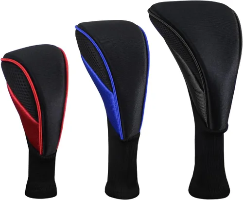 Miniatura 2 de Scott Edward Juego de 3 fundas para cabezas de palos de golf para Fairway Driver de madera híbrida, cuello largo de malla con etiquetas mixto