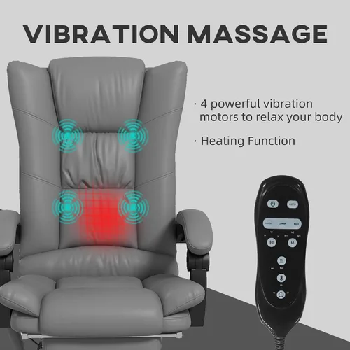Miniatura 4 de Vinsetto Silla de oficina de masaje ejecutivo con 4 vibraciones y calor, 3 modos, silla giratoria de piel sintética con altura ajustable, respaldo