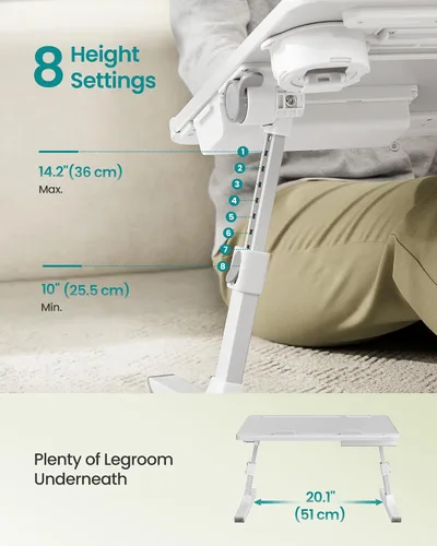 Miniatura 6 de SONGMICS ULLD113GZ01 - Escritorio de cama plegable para laptop, escritorio grande de 15.7 x 22 pulgadas, inclinación continua de 120°, altura Gris
