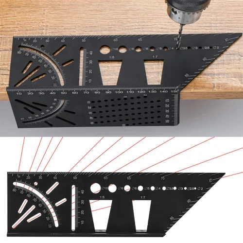Miniatura 6 de Herramienta de medición de ángulo de aleación de aluminio 3D, herramienta de medición de ángulo multifunción para carpintería, herramientas