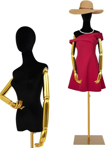 Miniatura 20 de Maniquí femenino forma de vestido de maniquí para mujer, torso con soporte, altura ajustable, 63-81 pulgadas, maniquí con cabeza de brazo