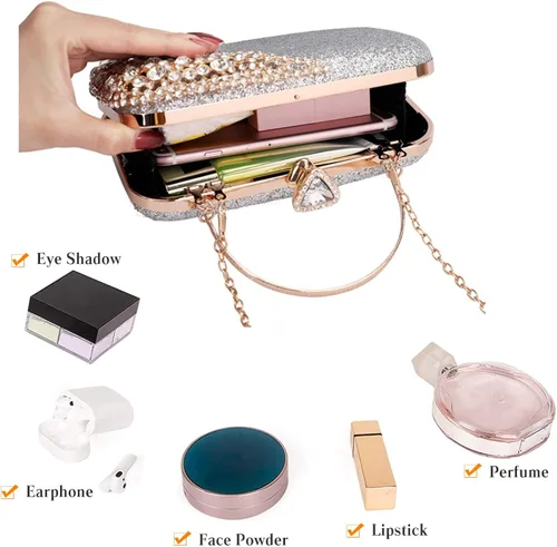 Miniatura 4 de CORIOS Bolso de noche de diamantes de imitación para mujer, bolso de mano de cristal con purpurina brillante con lentejuelas para banquete y boda