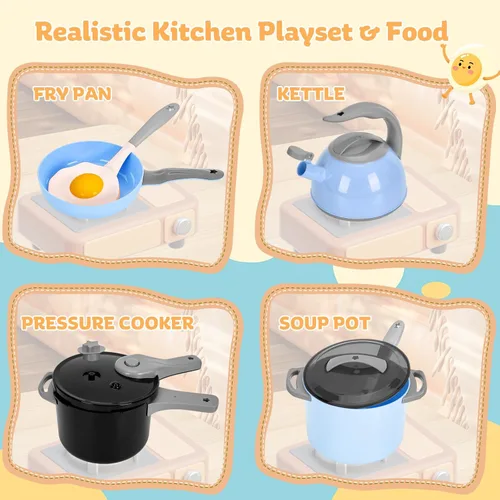 Miniatura 9 de 105 piezas de accesorios de juguete de cocina para niños, juego de cocina para acampar, ollas de juego, sartenes, utensilios, utensilios de cocina
