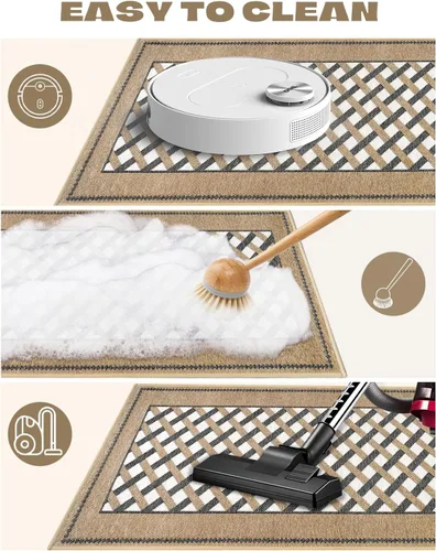 Miniatura 8 de Hargiis Tapetes antideslizantes para suelo de cocina, lavable a máquina, a cuadros, lavables para una cocina elegante y cómoda
