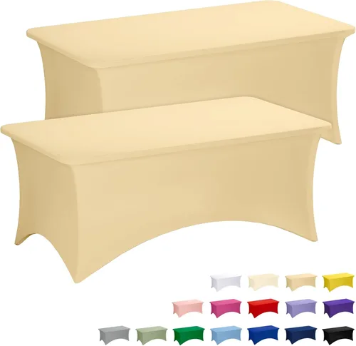 Miniatura 68 de Fixwal Paquete de 3 Manteles Negros para Mesas Rectangulares de 6 Pies, Manteles Rectangulares Elásticos de Spandex Ajustables de 6 Pies