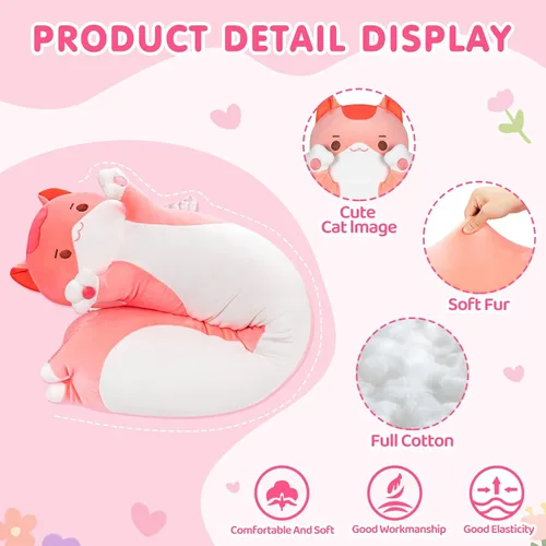 Miniatura 2 de Caaaat Almohada larga de felpa con forma de gato – Lindo animal de peluche suave, almohada extra larga para acurrucarse, regalo para niños y niñas