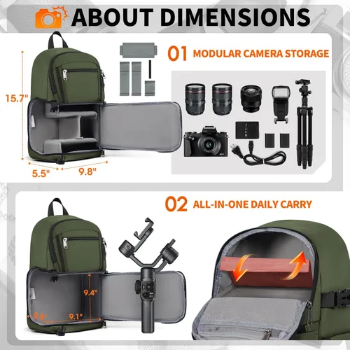 Miniatura 2 de RAINSMORE Bolsa para cámara DSLR y sin espejo para fotógrafos, impermeable, pequeña funda cruzada con inserto acolchado extraíble y soporte