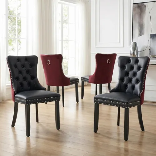 Miniatura 102 de Velvet Dining Chairs Set of 2, Tufted High Chairs with Nailhead Trim, Pull Ring, Black Solid Wood Legs, Elegant Upholstered Accent Chairs for Dining